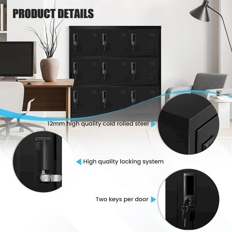 9 Doors Metal Lockers Storage Cabinet for School Office Gym