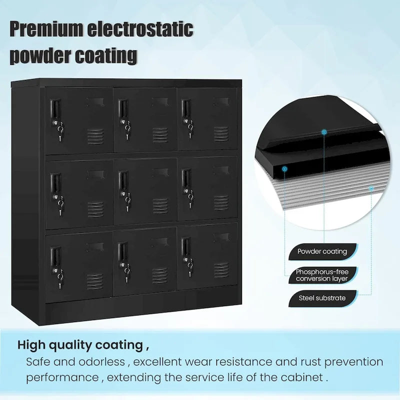 9 Doors Metal Lockers Storage Cabinet for School Office Gym