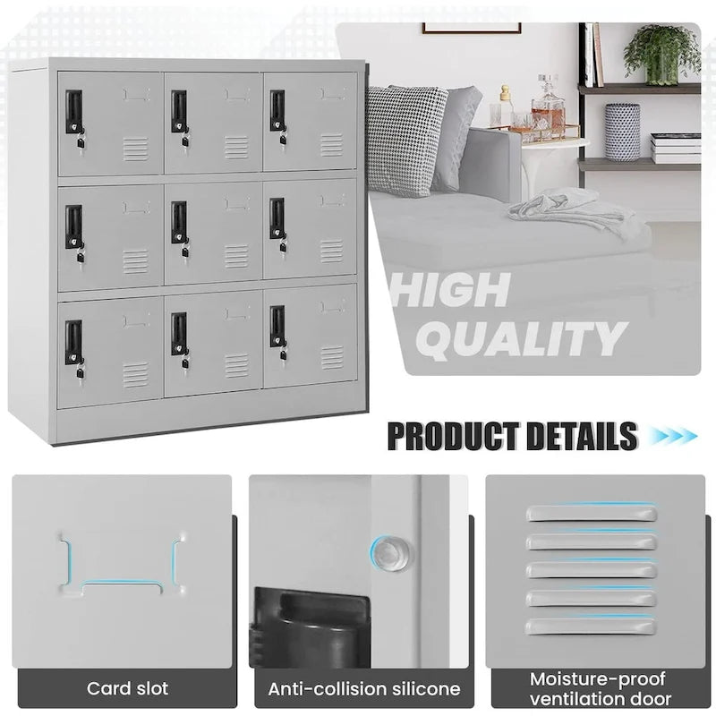9 Doors Metal Lockers Storage Cabinet for School Office Gym