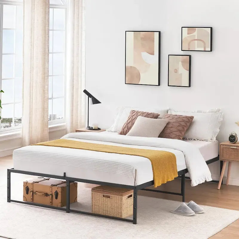 14 inch Metal Bed Platform Frame with 3 in 1 Steel Support