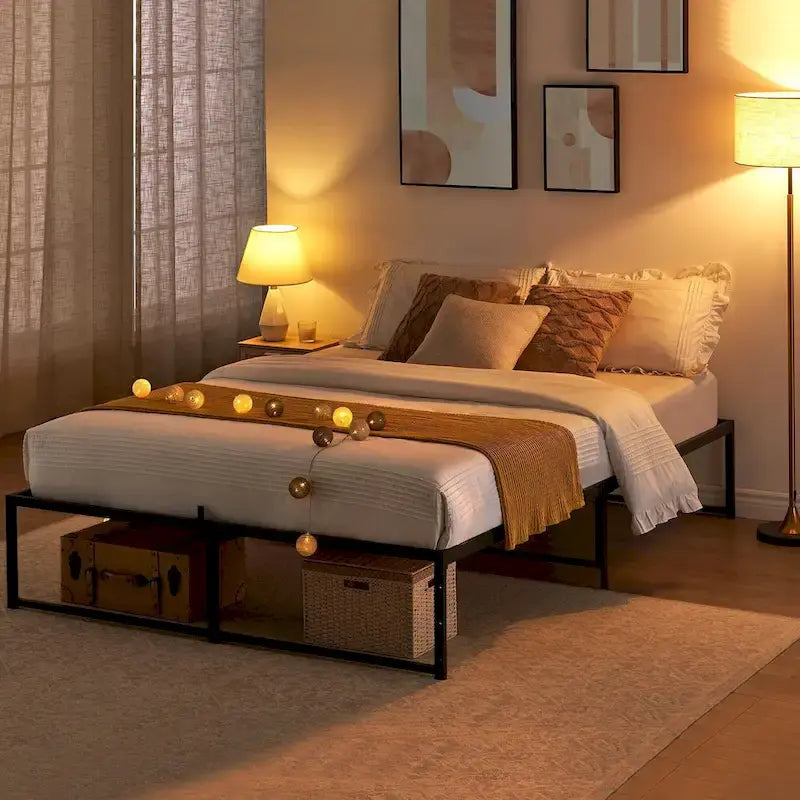 14 inch Metal Bed Platform Frame with 3 in 1 Steel Support
