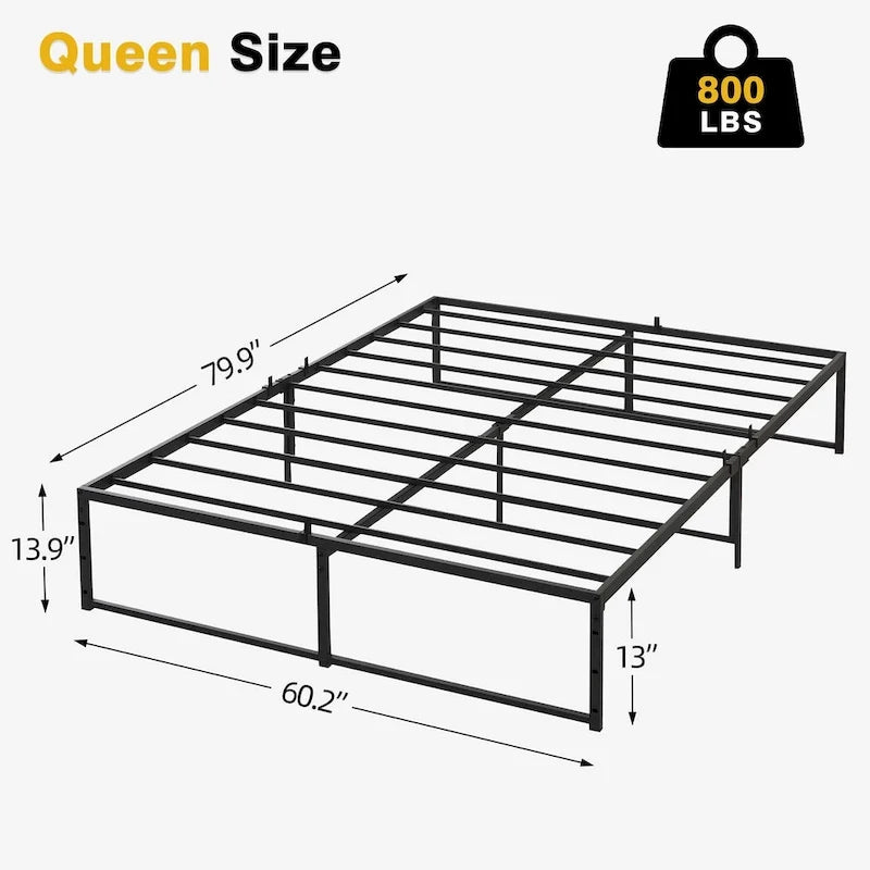 14 inch Metal Bed Platform Frame with 3 in 1 Steel Support