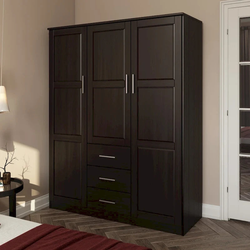 Palace Imports 100% Solid Wood Cosmo 3-Door Wardrobe Armoire with Solid Wood or Mirrored Doors