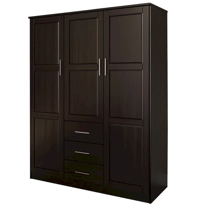 Palace Imports 100% Solid Wood Cosmo 3-Door Wardrobe Armoire with Solid Wood or Mirrored Doors