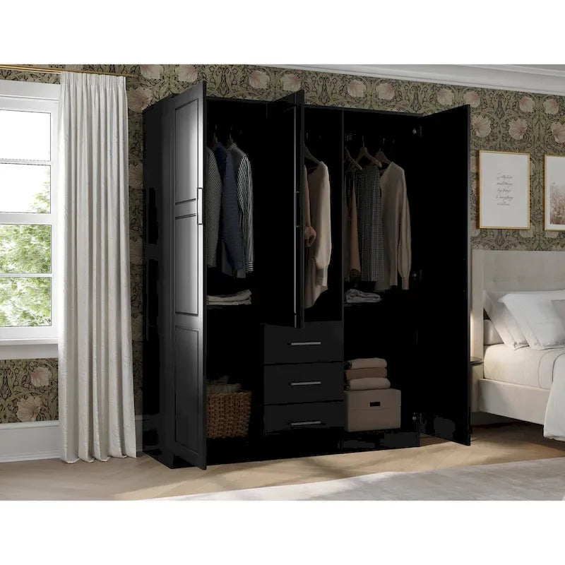 Palace Imports 100% Solid Wood Cosmo 3-Door Wardrobe Armoire with Solid Wood or Mirrored Doors