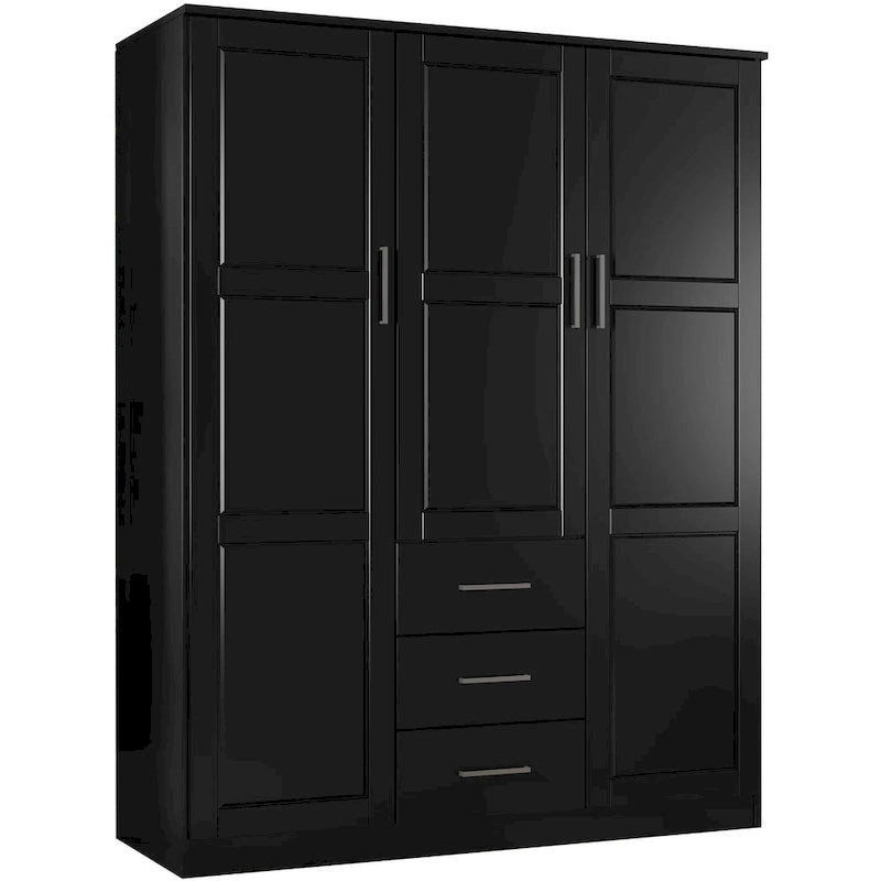 Palace Imports 100% Solid Wood Cosmo 3-Door Wardrobe Armoire with Solid Wood or Mirrored Doors