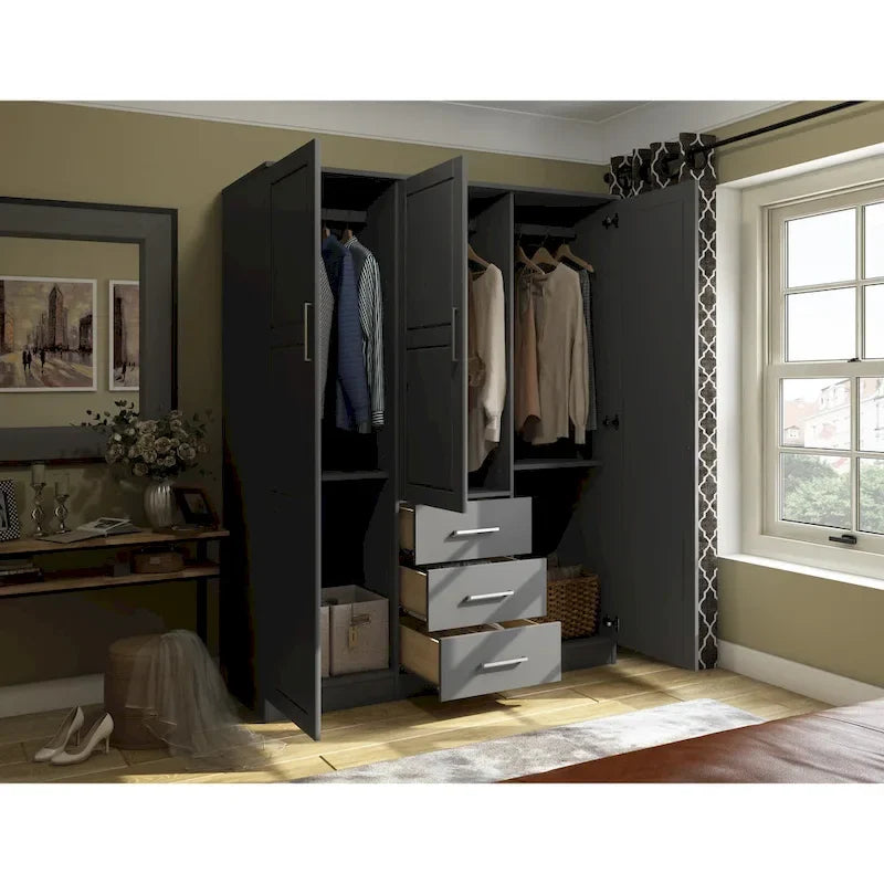 Palace Imports 100% Solid Wood Cosmo 3-Door Wardrobe Armoire with Solid Wood or Mirrored Doors