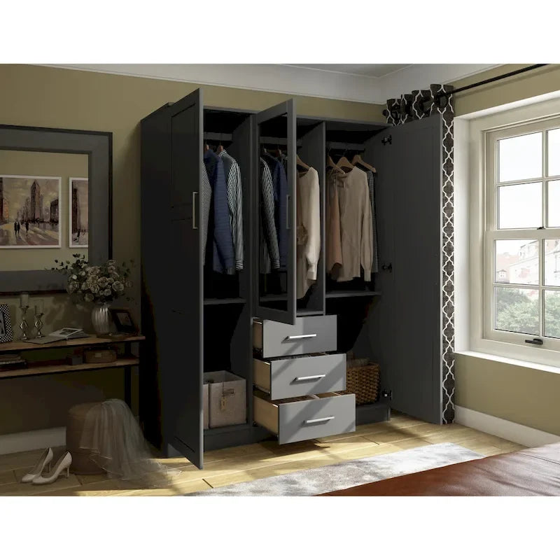 Palace Imports 100% Solid Wood Cosmo 3-Door Wardrobe Armoire with Solid Wood or Mirrored Doors