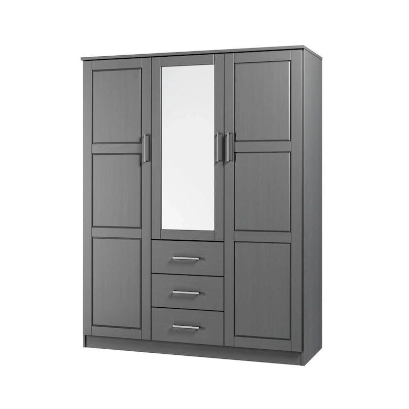 Palace Imports 100% Solid Wood Cosmo 3-Door Wardrobe Armoire with Solid Wood or Mirrored Doors