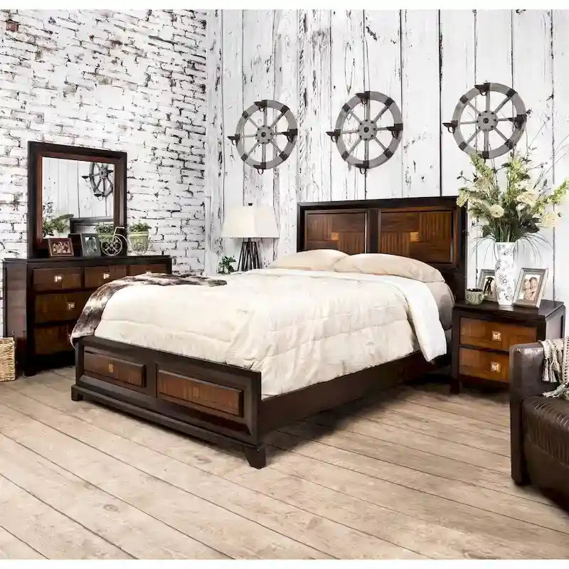 Furniture of America Wigh Rustic Walnut Solid Wood Panel Bed