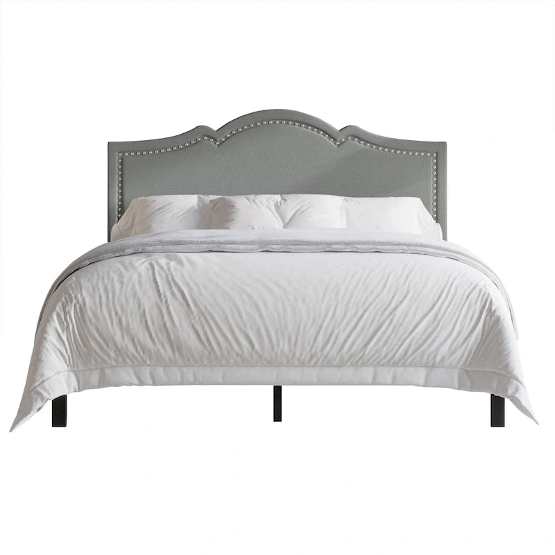 CraftPorch Elegant Linen Nailhead Upholstered Platform Bed