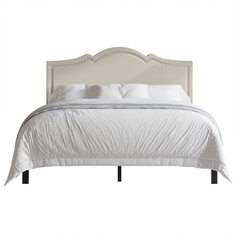 CraftPorch Elegant Linen Nailhead Upholstered Platform Bed