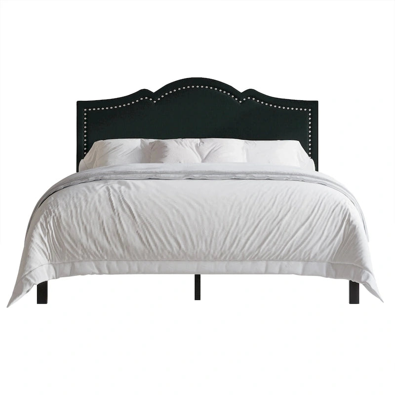 CraftPorch Elegant Linen Nailhead Upholstered Platform Bed