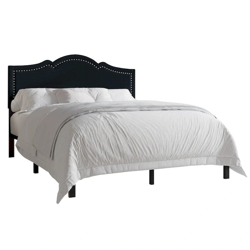 CraftPorch Elegant Linen Nailhead Upholstered Platform Bed