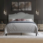 CraftPorch Elegant Linen Nailhead Upholstered Platform Bed