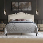 CraftPorch Elegant Linen Nailhead Upholstered Platform Bed