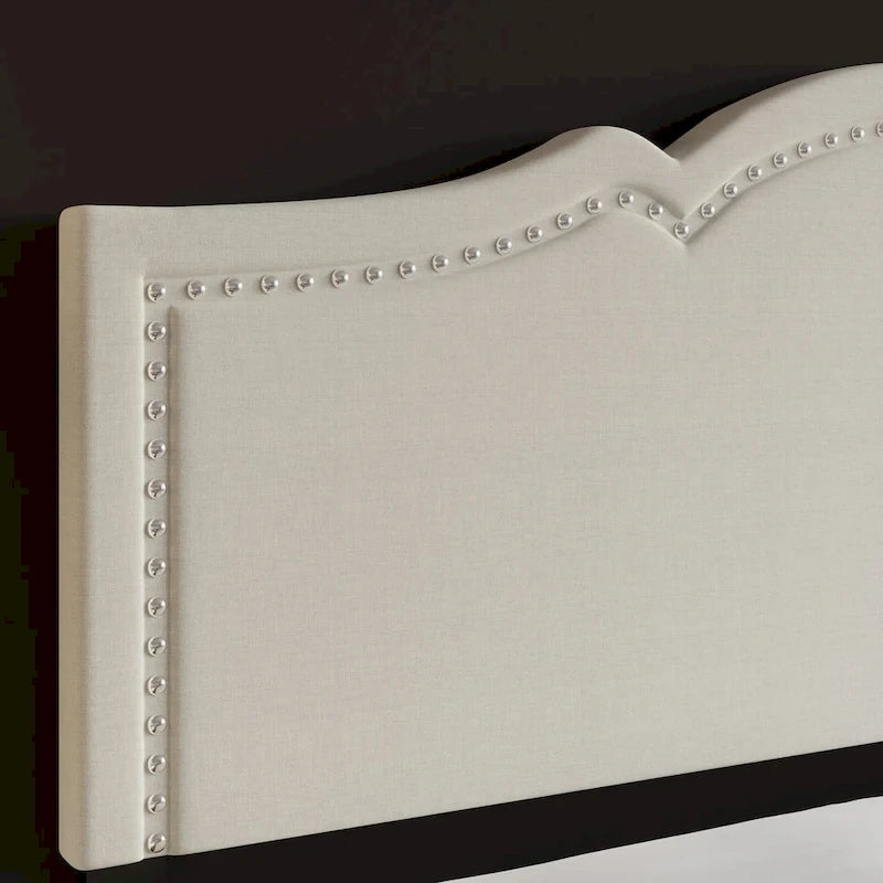 CraftPorch Elegant Linen Nailhead Upholstered Platform Bed