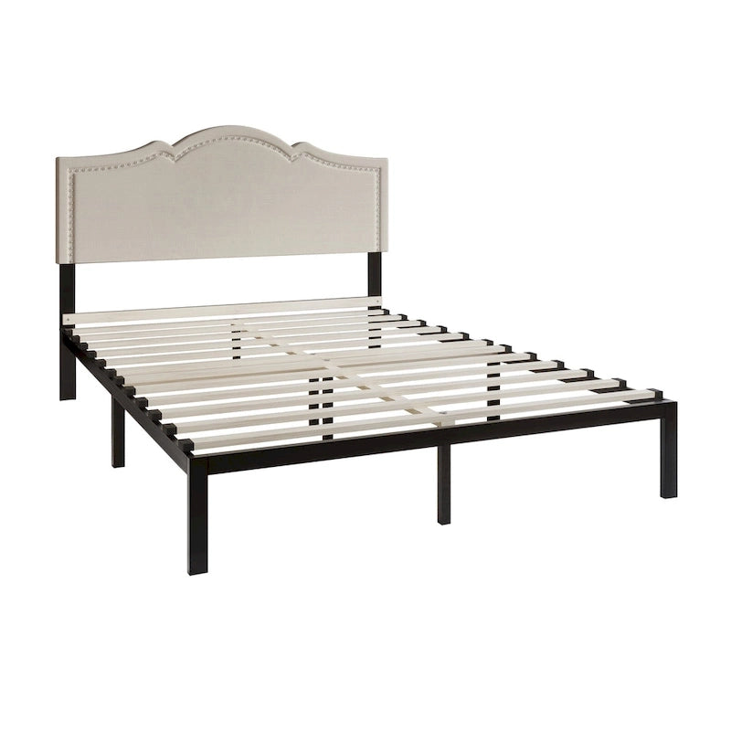 CraftPorch Elegant Linen Nailhead Upholstered Platform Bed