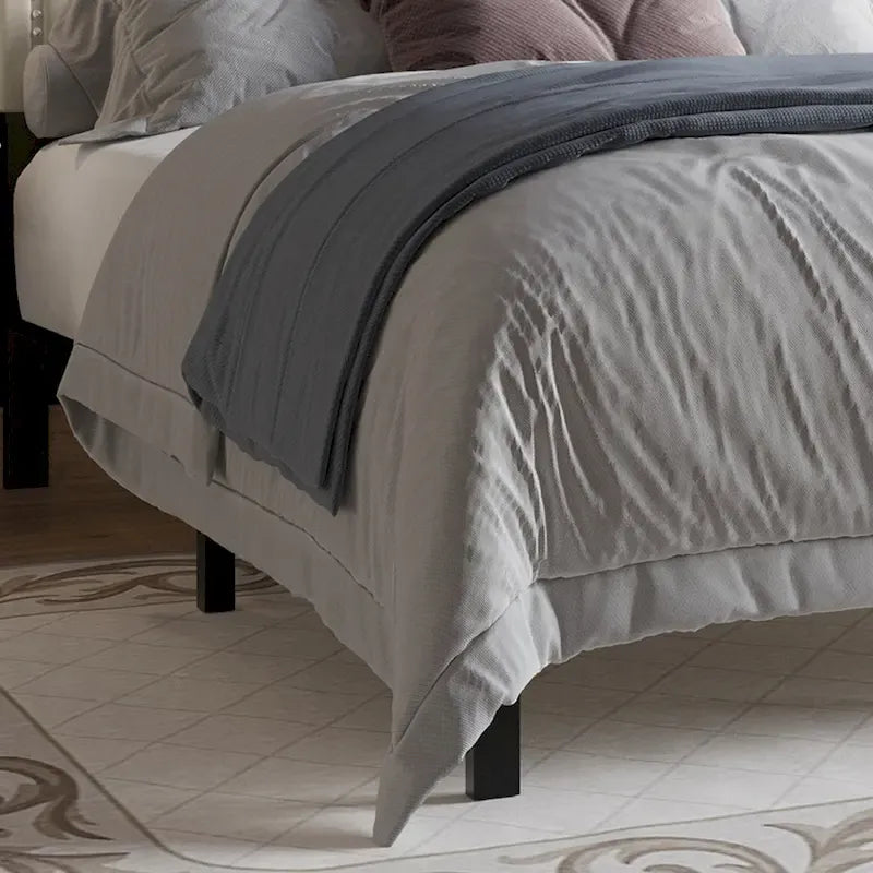 CraftPorch Elegant Linen Nailhead Upholstered Platform Bed