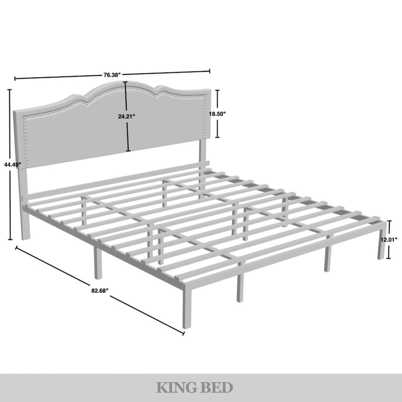 CraftPorch Elegant Linen Nailhead Upholstered Platform Bed