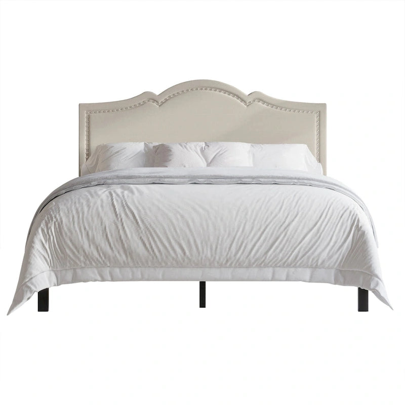 CraftPorch Elegant Linen Nailhead Upholstered Platform Bed