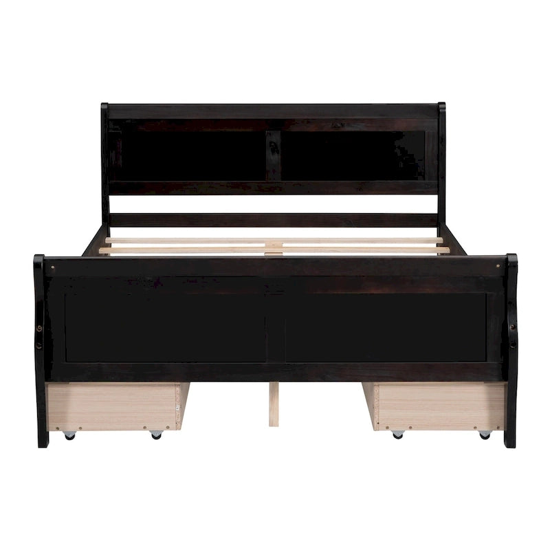 Full Size Wood Platform Bed with 4 Drawers and Streamlined Headboard