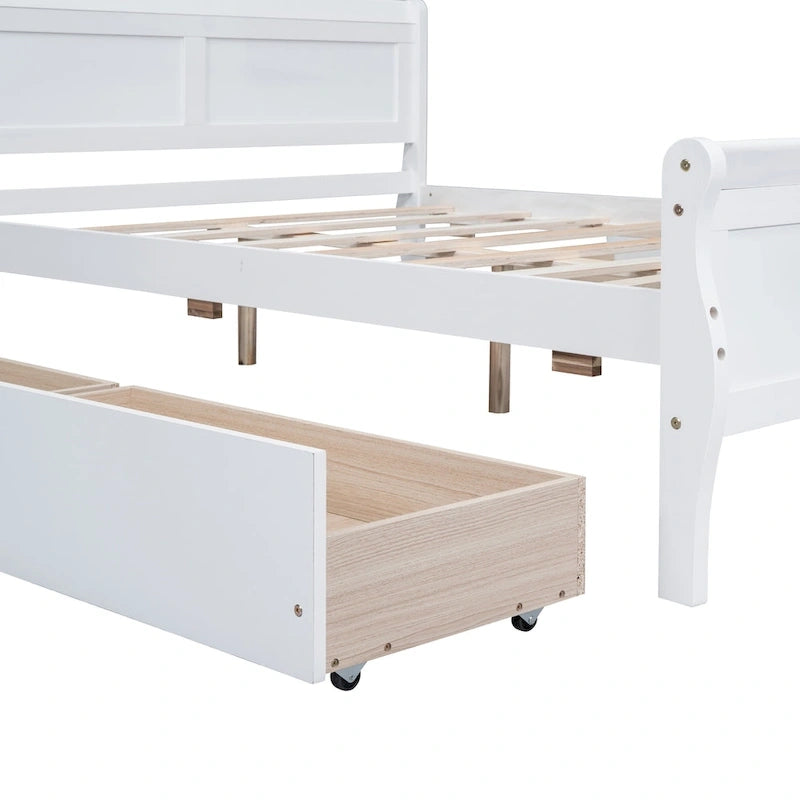Full Size Wood Platform Bed with 4 Drawers and Streamlined Headboard