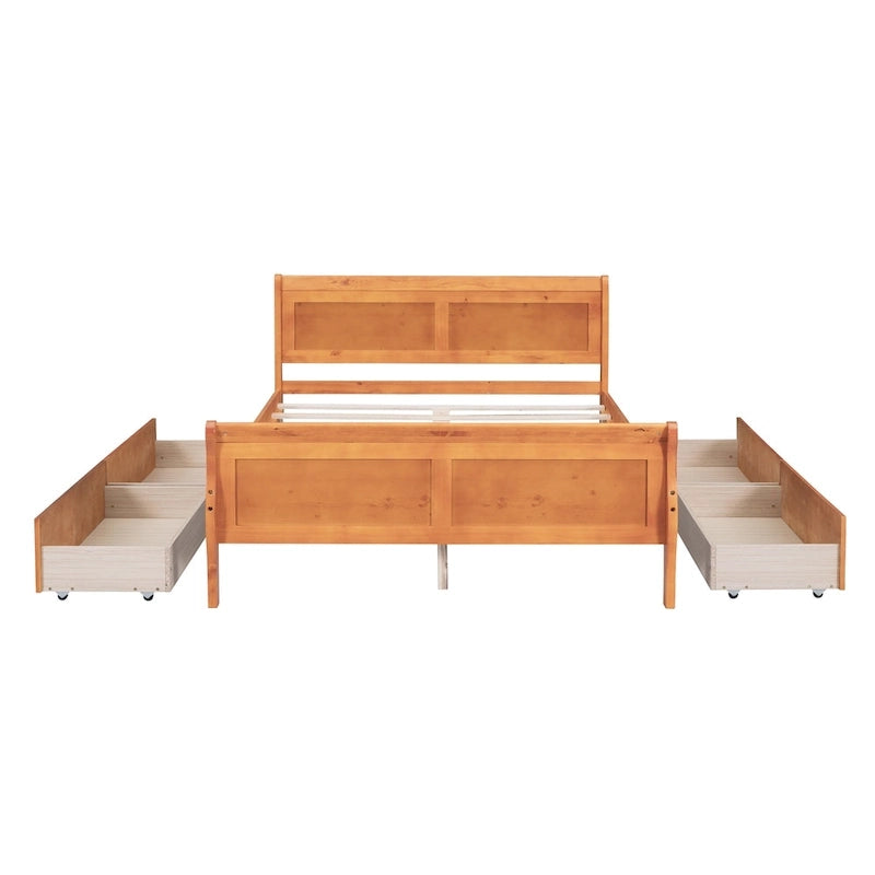 Full Size Wood Platform Bed with 4 Drawers and Streamlined Headboard