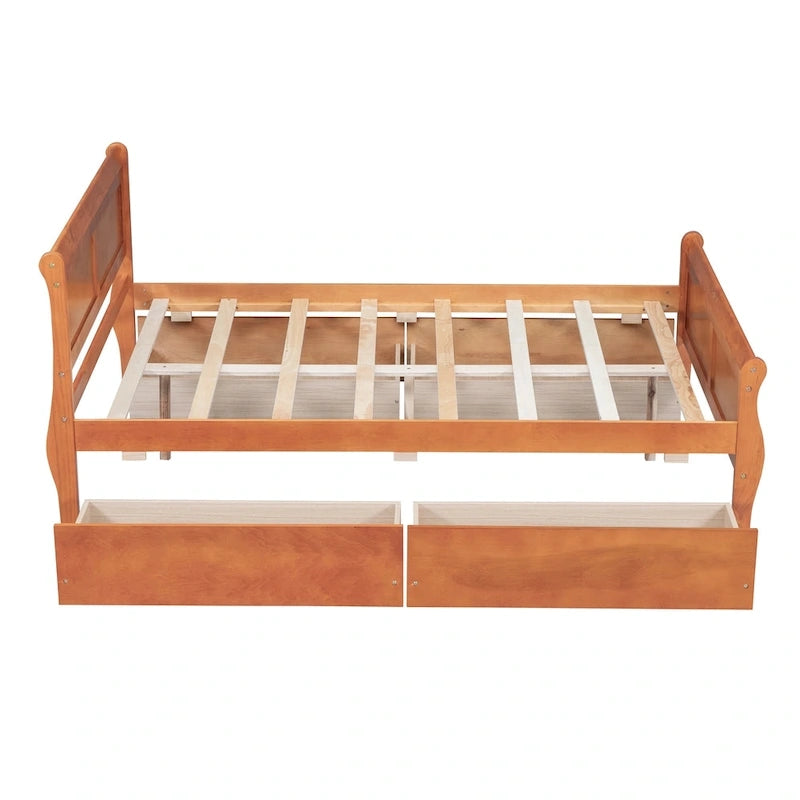Full Size Wood Platform Bed with 4 Drawers and Streamlined Headboard