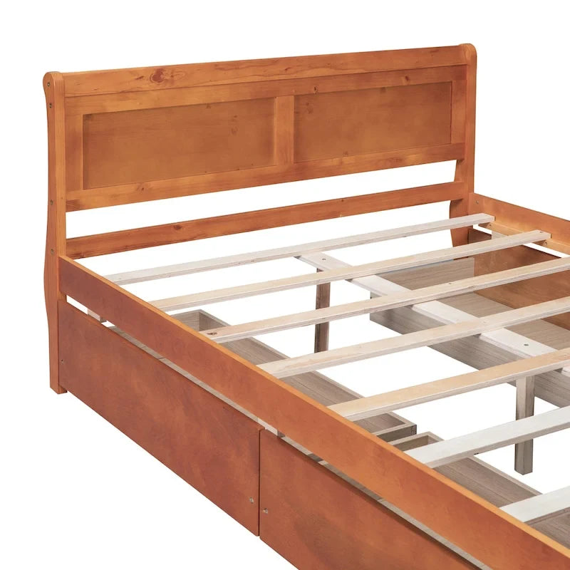 Full Size Wood Platform Bed with 4 Drawers and Streamlined Headboard