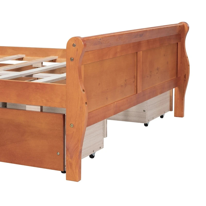 Full Size Wood Platform Bed with 4 Drawers and Streamlined Headboard