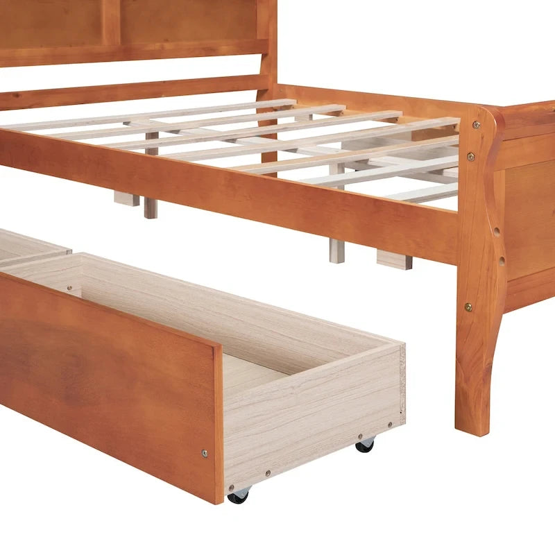 Full Size Wood Platform Bed with 4 Drawers and Streamlined Headboard
