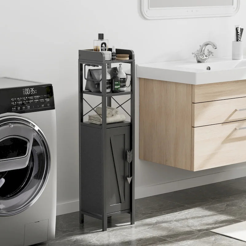 Wood Tall Bathroom Linen Cabinet Small Bathroom Storage Corner Floor Cabinet with Doors and Shelves Toilet Paper Holder