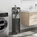 Wood Tall Bathroom Linen Cabinet Small Bathroom Storage Corner Floor Cabinet with Doors and Shelves Toilet Paper Holder