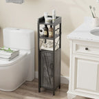 Wood Tall Bathroom Linen Cabinet Small Bathroom Storage Corner Floor Cabinet with Doors and Shelves Toilet Paper Holder
