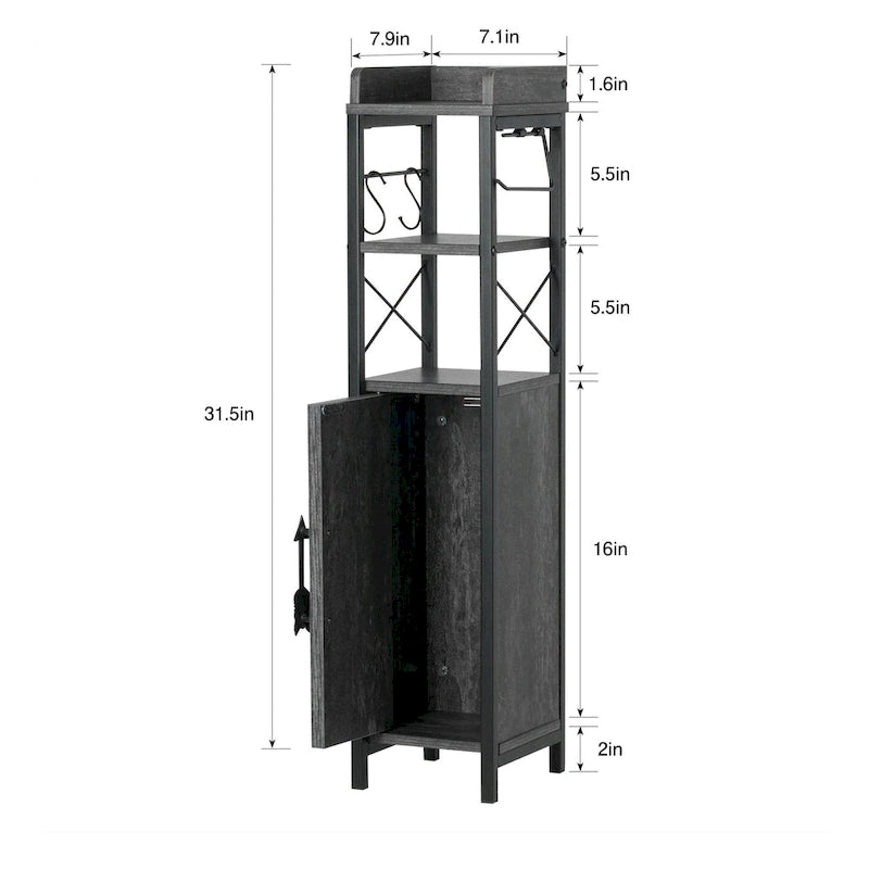 Wood Tall Bathroom Linen Cabinet Small Bathroom Storage Corner Floor Cabinet with Doors and Shelves Toilet Paper Holder