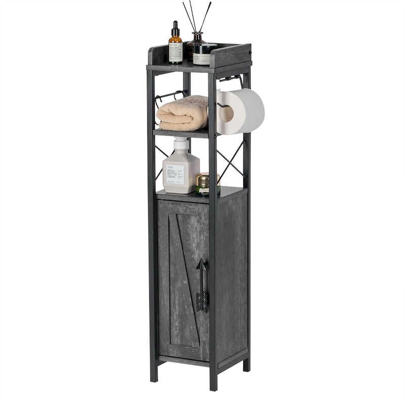 Wood Tall Bathroom Linen Cabinet Small Bathroom Storage Corner Floor Cabinet with Doors and Shelves Toilet Paper Holder