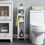 Wood Tall Bathroom Linen Cabinet Small Bathroom Storage Corner Floor Cabinet with Doors and Shelves Toilet Paper Holder