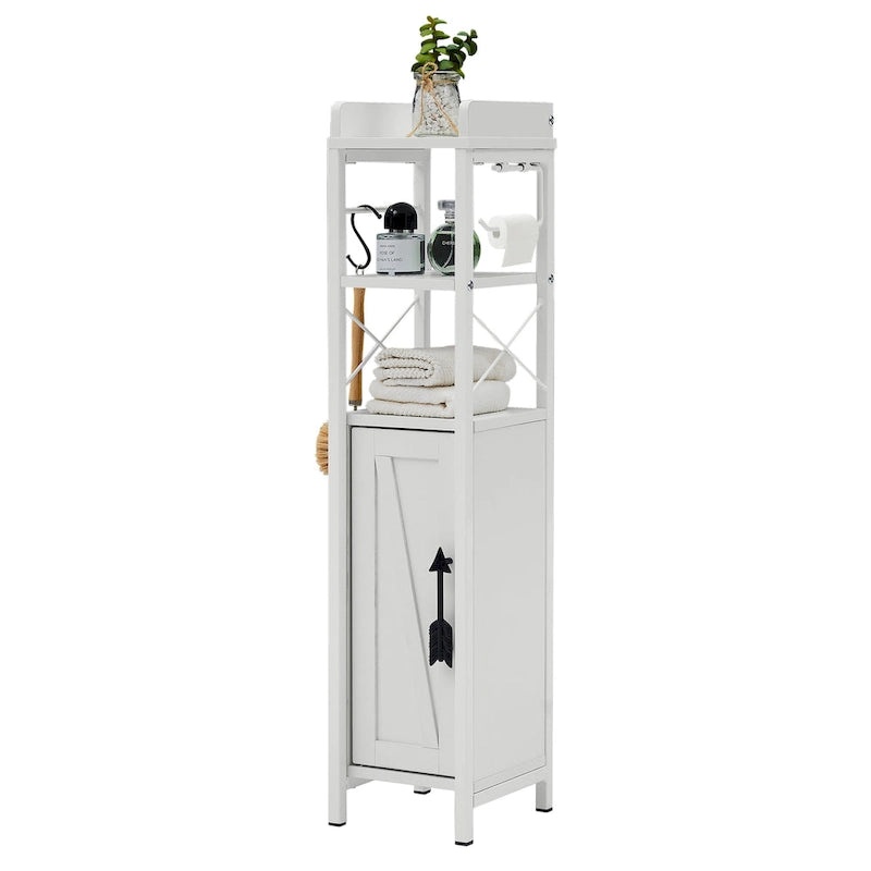 Wood Tall Bathroom Linen Cabinet Small Bathroom Storage Corner Floor Cabinet with Doors and Shelves Toilet Paper Holder