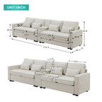 [VIDEO provided] [New] 114.2 Upholstered Sofa with Console, 2 Cupholders and 2 USB Ports Wired or Wirelessly Charged, Modern Li