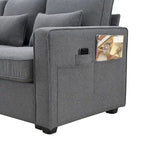 [VIDEO provided] [New] 114.2 Upholstered Sofa with Console, 2 Cupholders and 2 USB Ports Wired or Wirelessly Charged, Modern Li