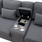 [VIDEO provided] [New] 114.2 Upholstered Sofa with Console, 2 Cupholders and 2 USB Ports Wired or Wirelessly Charged, Modern Li