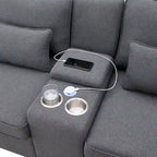 [VIDEO provided] [New] 114.2 Upholstered Sofa with Console, 2 Cupholders and 2 USB Ports Wired or Wirelessly Charged, Modern Li