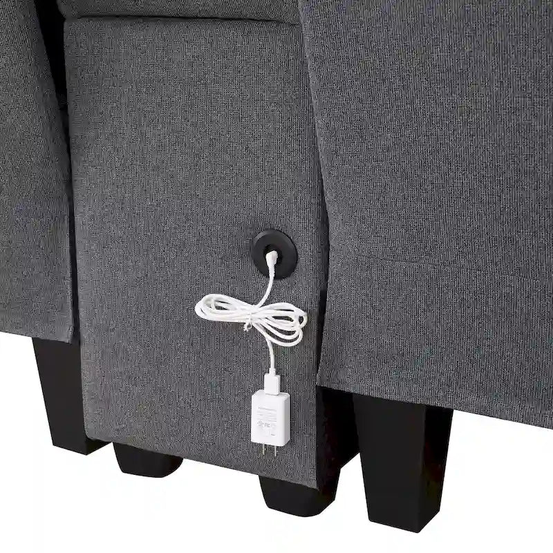 [VIDEO provided] [New] 114.2 Upholstered Sofa with Console, 2 Cupholders and 2 USB Ports Wired or Wirelessly Charged, Modern Li