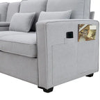 [VIDEO provided] [New] 114.2 Upholstered Sofa with Console, 2 Cupholders and 2 USB Ports Wired or Wirelessly Charged, Modern Li