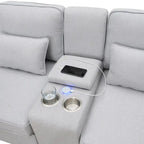 [VIDEO provided] [New] 114.2 Upholstered Sofa with Console, 2 Cupholders and 2 USB Ports Wired or Wirelessly Charged, Modern Li