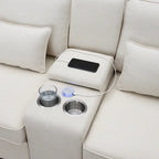 [VIDEO provided] [New] 114.2 Upholstered Sofa with Console, 2 Cupholders and 2 USB Ports Wired or Wirelessly Charged, Modern Li