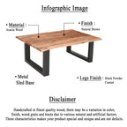 45 Inch Acacia Farmhouse Coffee Table, Live Edges, Metal Sled Base, Brown and Black