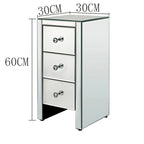 Mirrored Glass Bedside Table with Three Drawers