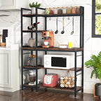 Brown Industrial Wood Bakers Rack with Storage,Black Modern Microwave Oven Stand,5-Tier Kitchen Utility Storage Shelf